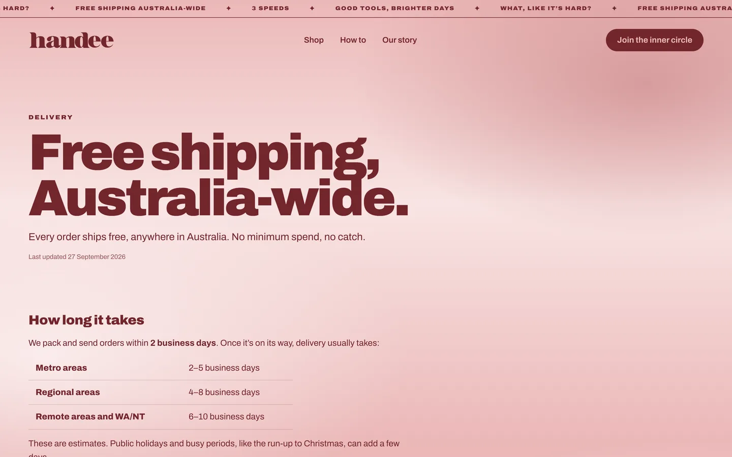 The delivery page