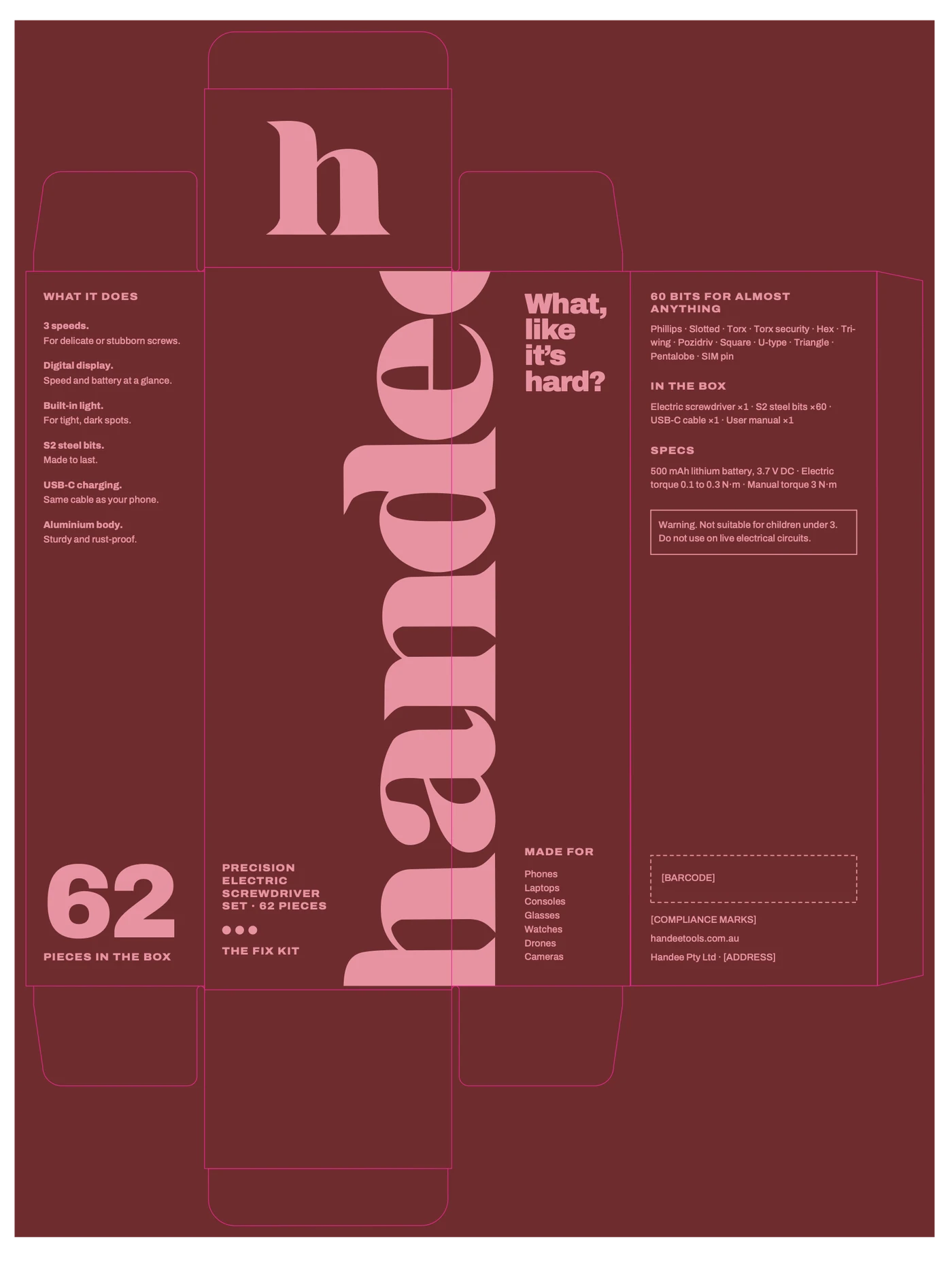 The merlot box, flat, with the dieline