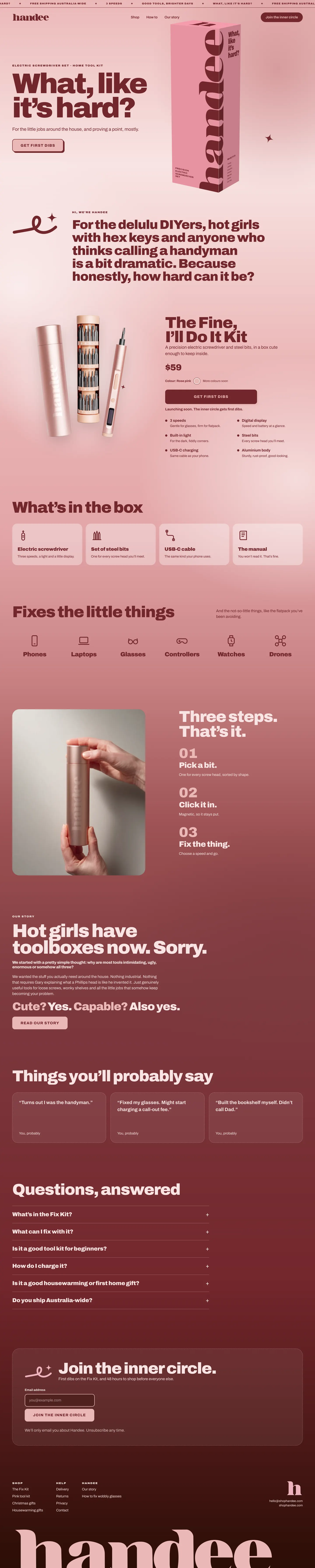 The Handee home page, full length