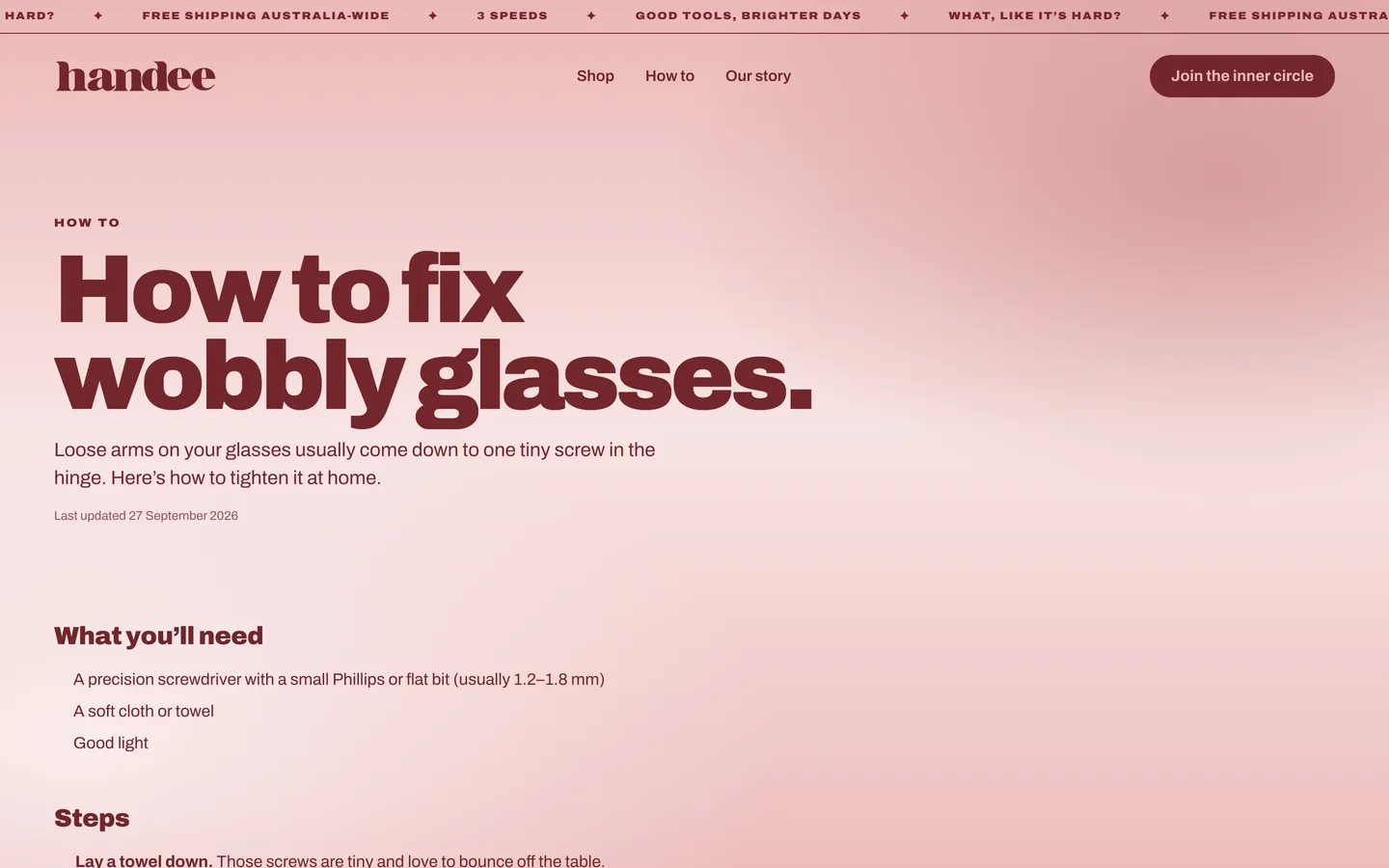 A how-to page: fixing wobbly glasses