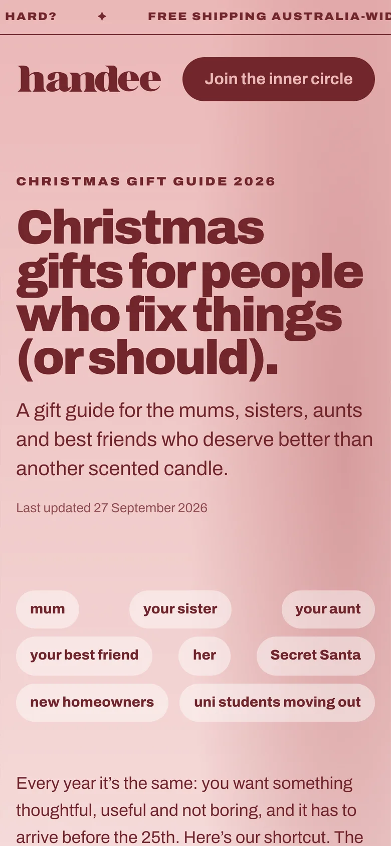 The Christmas gift guide on mobile