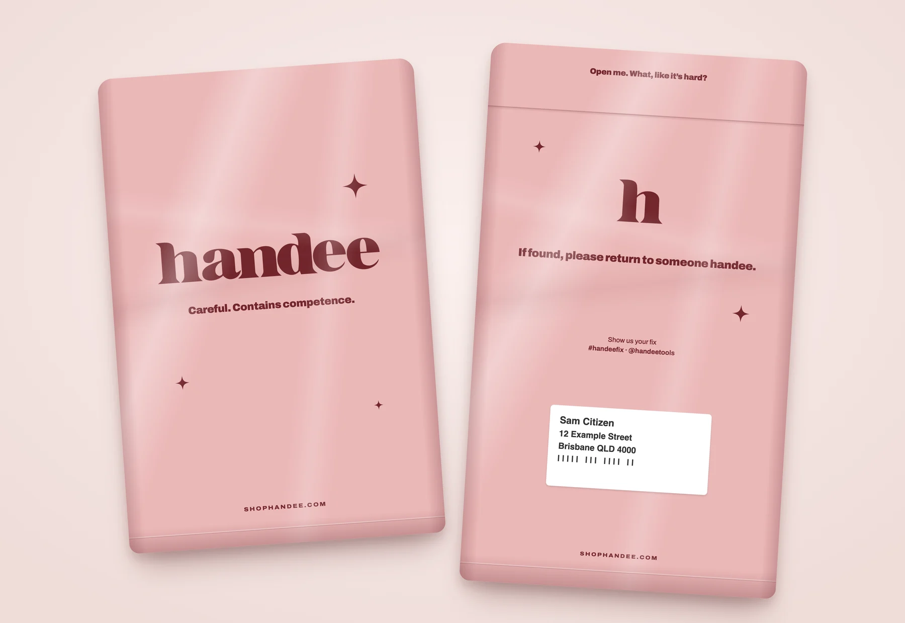 The mailer, front and back: Careful. Contains competence.