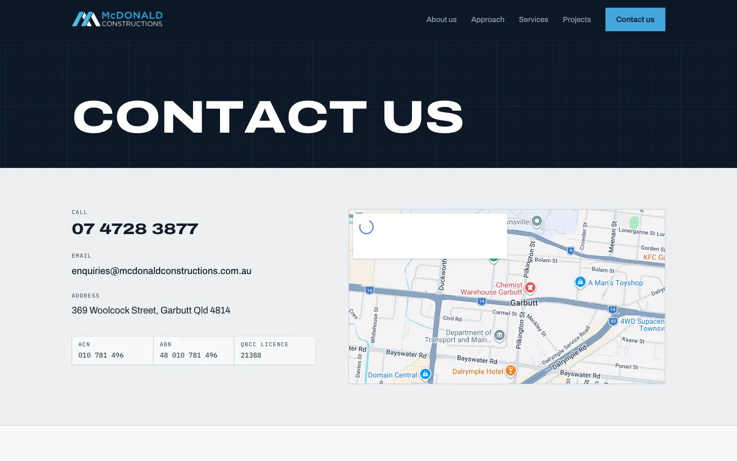 McDonald Constructions contact page