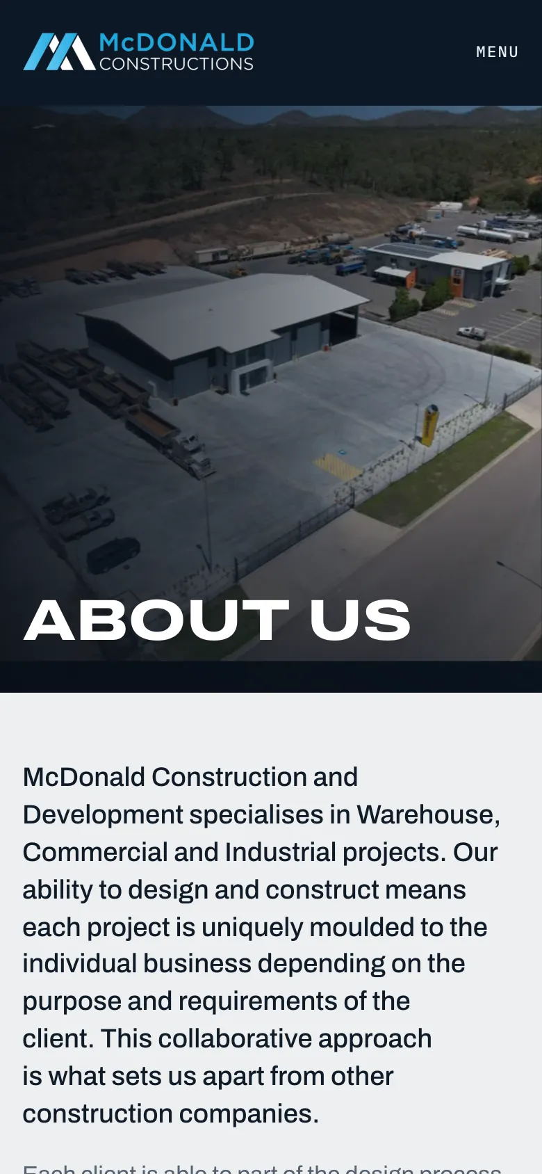 McDonald Constructions about us on mobile