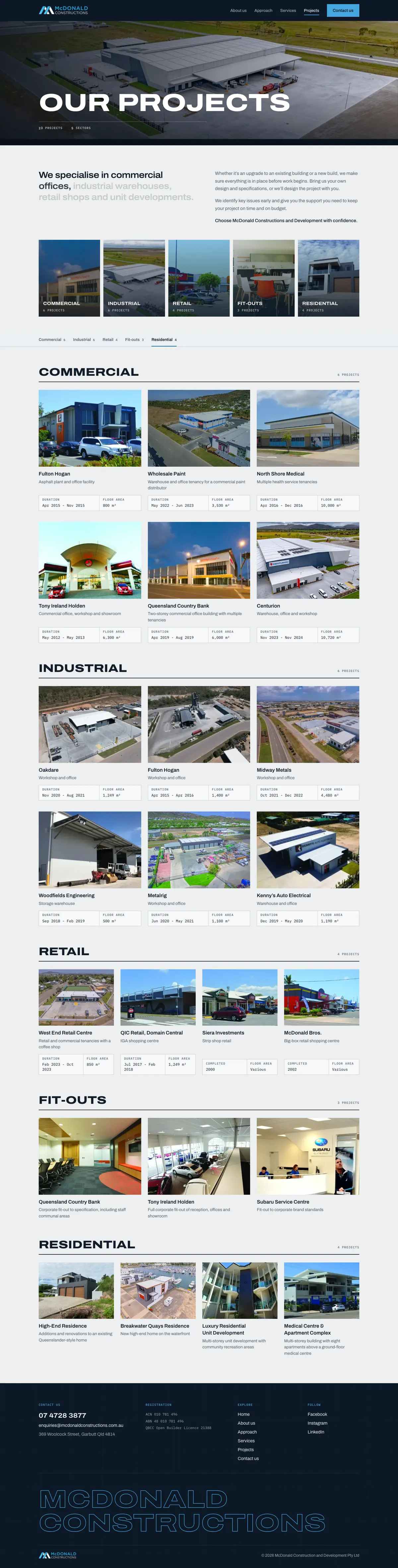 McDonald Constructions projects page, full length