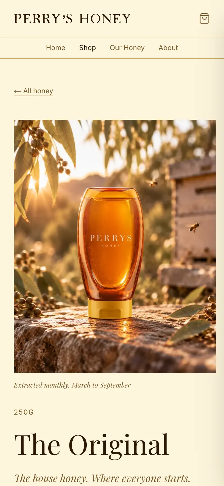 Perry's Honey product page on mobile