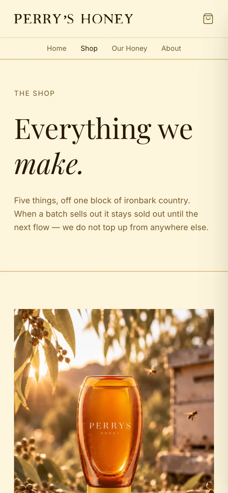 Perry's Honey shop on mobile