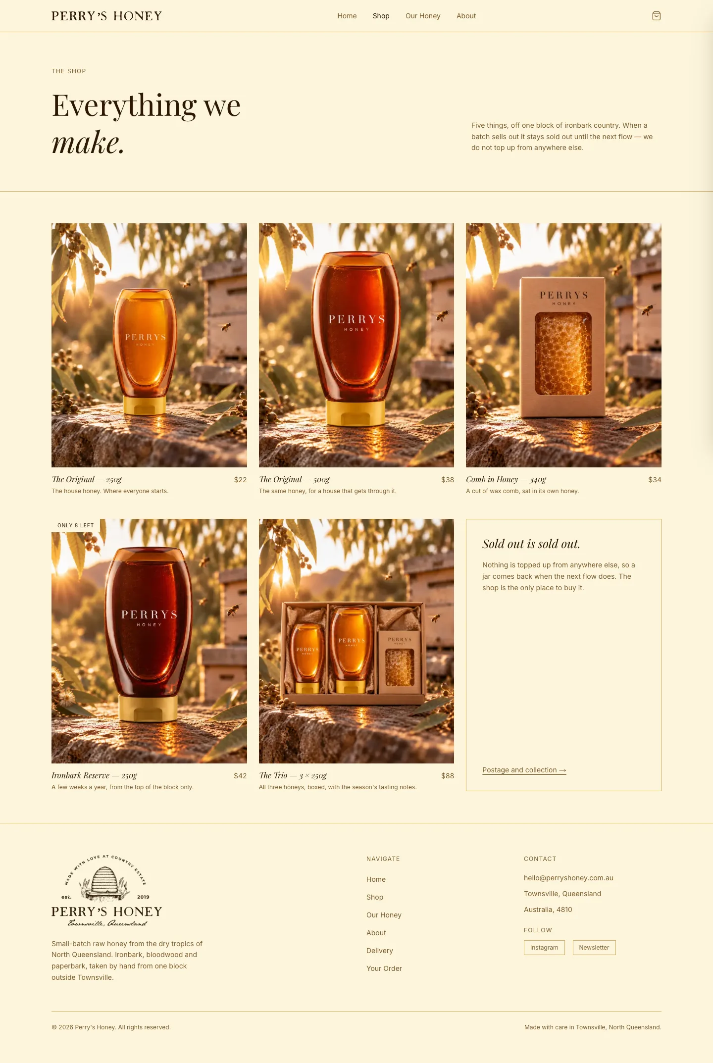 Perry's Honey shop page