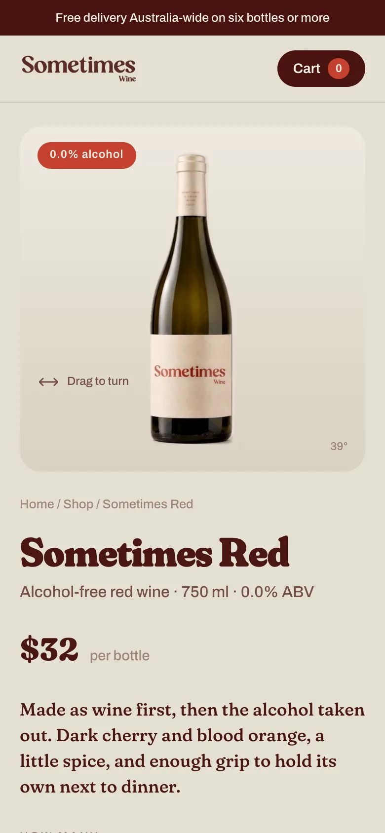 The product page on mobile