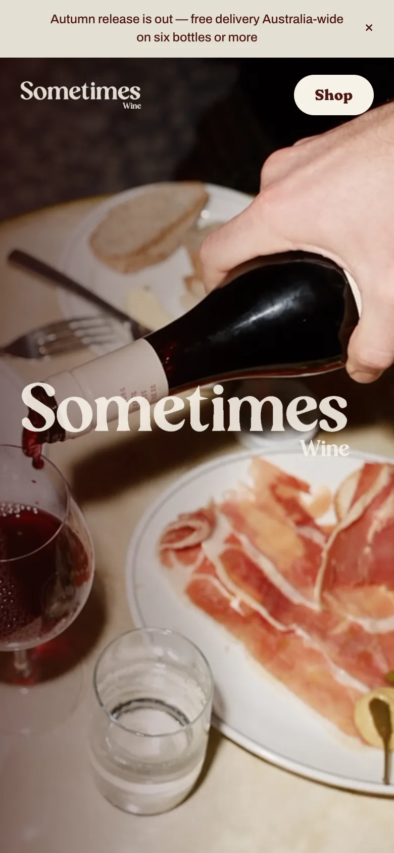 Sometimes Wine home page on mobile