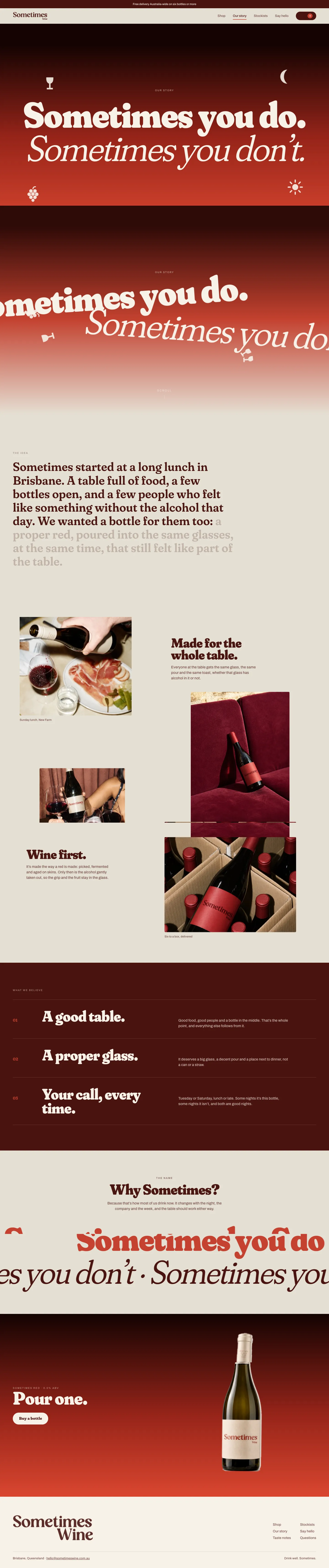Our story page, opening on the cellar-to-brick gradient